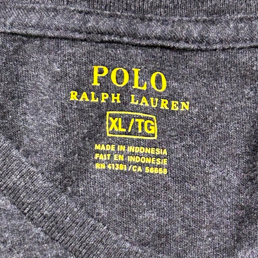 Polo Ralph‎ Lauren Charcoal Gray Long Sleeve V-Neck Shirt Men’s XL Red Pony Logo - Picture 3 of 7